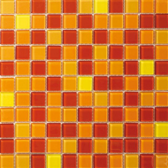 mozaika oranžovo-červená mix, rozmer kocky-25x25mm, hrúbka 4mm, Cena s DPH: 40,00/m2
